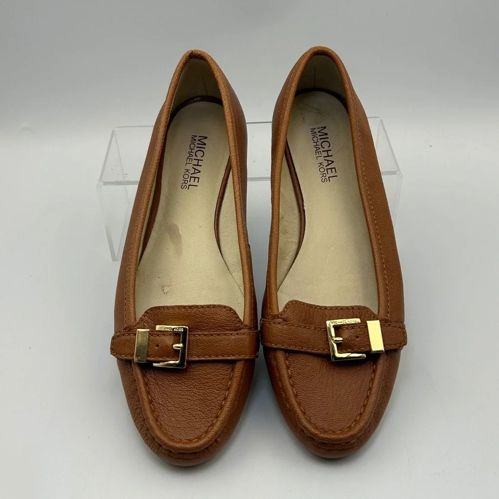 Michael Kors Ballet Flats Women 7.5 Brown Leather Buckle Classic Preppy Chic